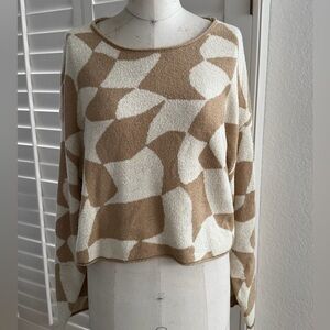 Checkered Patterned Sweater - Cream and Tan